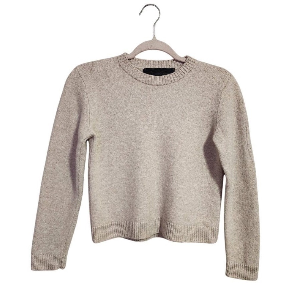 THE ELDER STATESMAN Cashmere Cropped‎ Crewneck in Oat Balletcore M